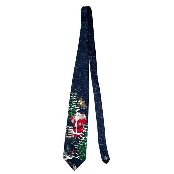 MMG Other - Holidays By MMG Blue Santa Snow Christmas XMAS Classic Silk Necktie